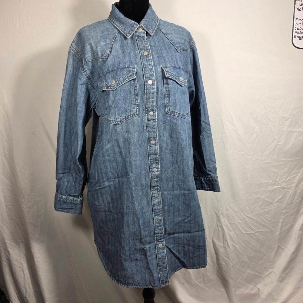 Universal Thread Womens Medium Wash Denim Western Snap Shirt Dress Blue S W511